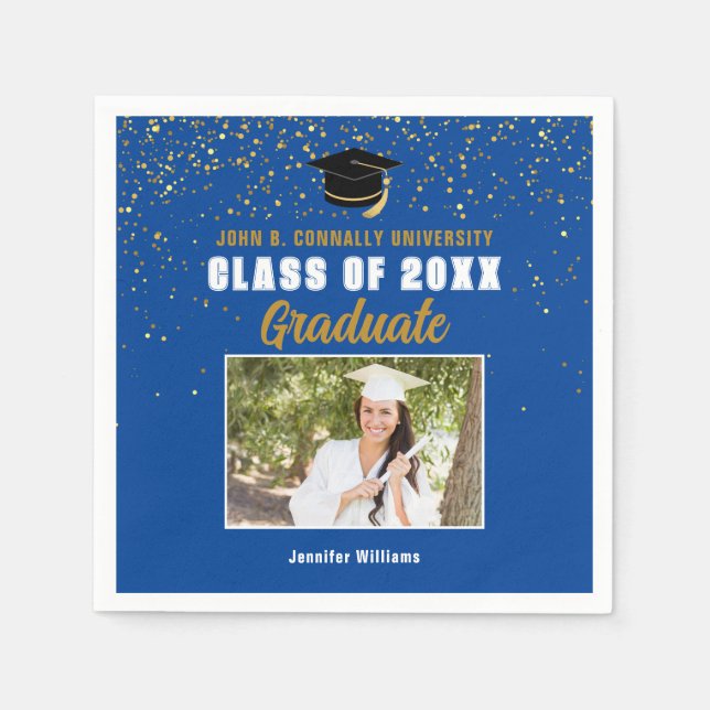 Blue Graduate Photo Class of 2025 Graduation Party Napkins (Front)