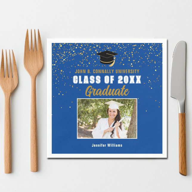 Blue Graduate Photo Class of 2026 Graduation Party Napkins (Creator Uploaded)
