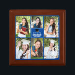 Blue Graduate Photo Collage 2024 Custom Graduation Gift Box<br><div class="desc">This modern blue senior graduate photo collage gift box features your favorite 6 student photographs. This graduation keepsake gift features classy white typography of your high school or college name for the class of 2024. Customize this design with your graduating year below the black grad cap.</div>