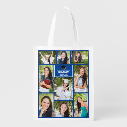 Blue Graduate Photo Collage 2024 Graduation Gift Grocery Bag