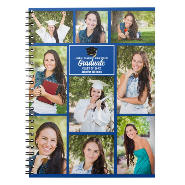 Blue Graduate Photo Collage 2024 Graduation Gift Notebook (Front)
