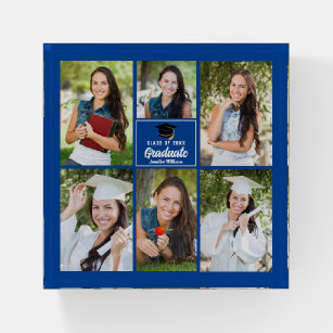 Blue Graduate Photo Collage 2024 Graduation Gift Paperweight