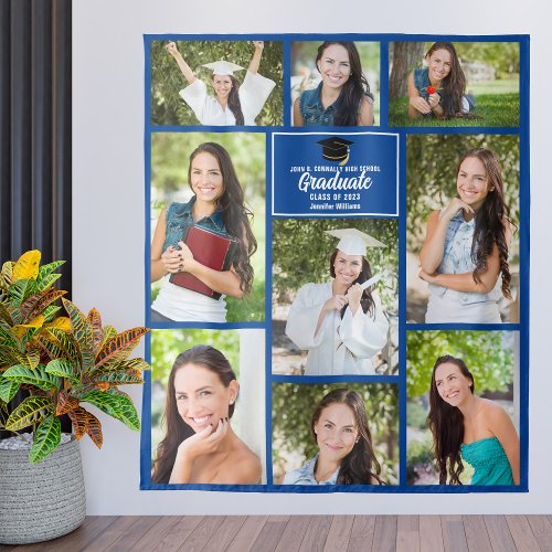 Blue Graduate Photo Collage 2024 Graduation Party Tapestry