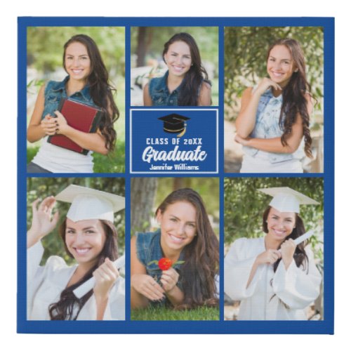 Blue Graduate Photo Collage 2024 Graduation Square Faux Canvas Print