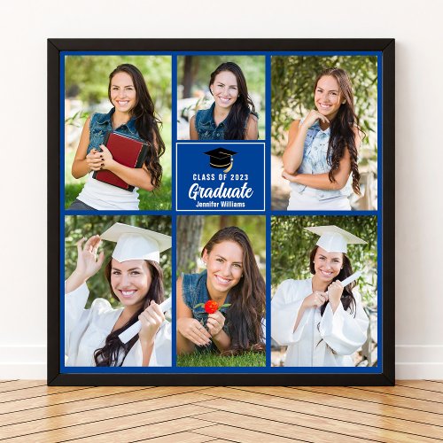 Blue Graduate Photo Collage 2024 Graduation Square Poster