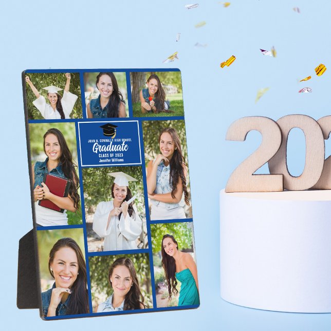 Blue Graduate Photo Collage 2026 Graduation Gift Plaque (Creator Uploaded)
