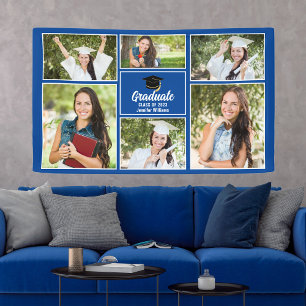 Blue Graduate Photo Collage 2026 Graduation Party Banner