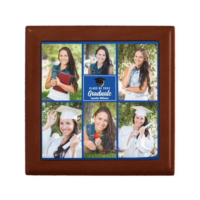 Blue Graduate Photo Collage Custom Graduation Gift Box (Front)