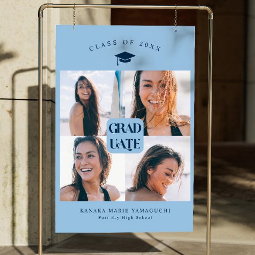 Blue Graduate Photo Collage Grad Party Sign
