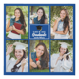 Blue Graduate Photo Collage Graduation Square Faux Canvas Print