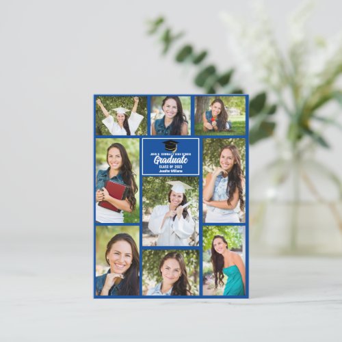 Blue Graduate Photo Collage Modern 2024 Graduation Postcard