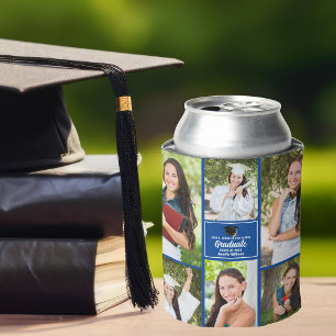 Blue Graduate Photo Collage Modern 2026 Graduation Can Cooler