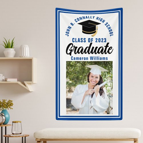 Blue Graduate Photo Custom Cute Graduation Party Banner