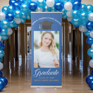 Blue Graduate Photo Customized Graduation Party Retractable Banner