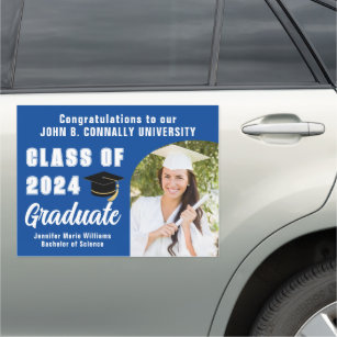 Blue Graduate Photo Modern Arch 2024 Graduation Car Magnet