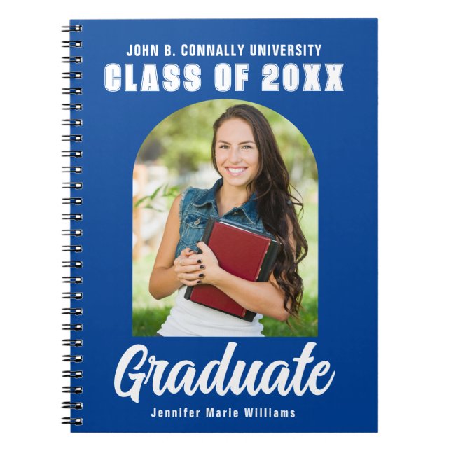 Blue Graduate Photo Modern Graduation Keepsake Notebook (Front)