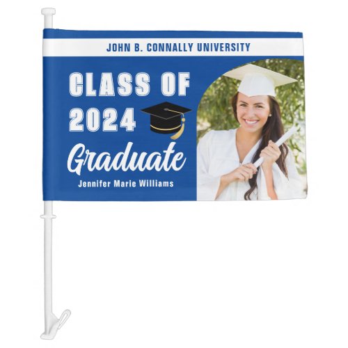 Blue Graduate Photo Personalized 2024 Graduation Car Flag