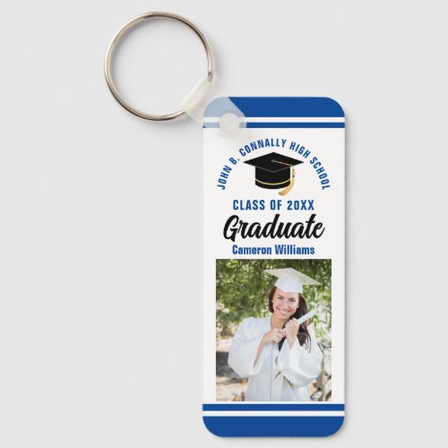 Blue Graduate Photo Personalized 2024 Graduation Keychain
