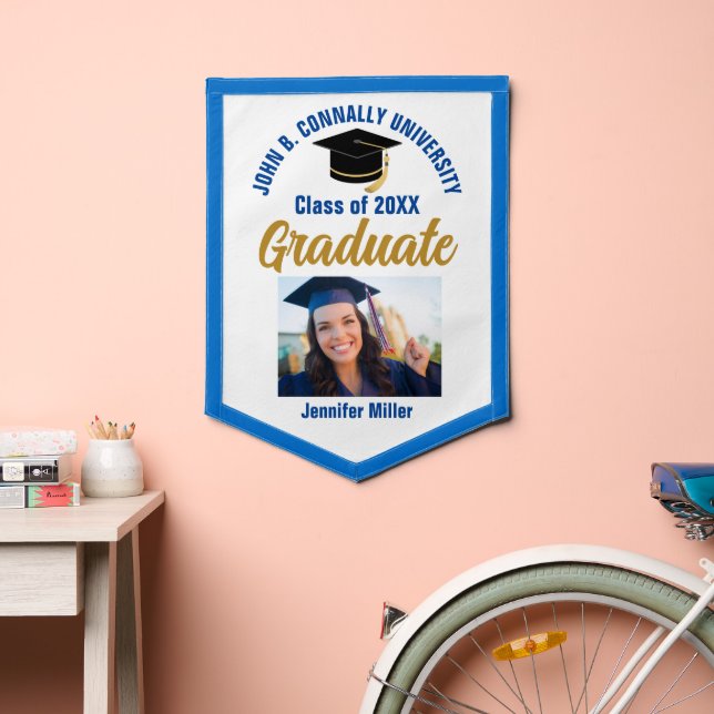 Blue Graduate Photo Personalized Graduation Pennant (Insitu 2)