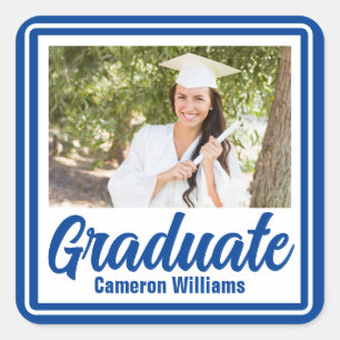 Blue Graduate Photo Personalized Graduation Square Sticker