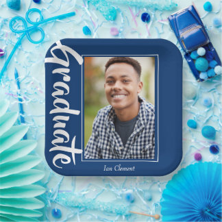 Blue Graduate Photo Personalized Party Paper Plates
