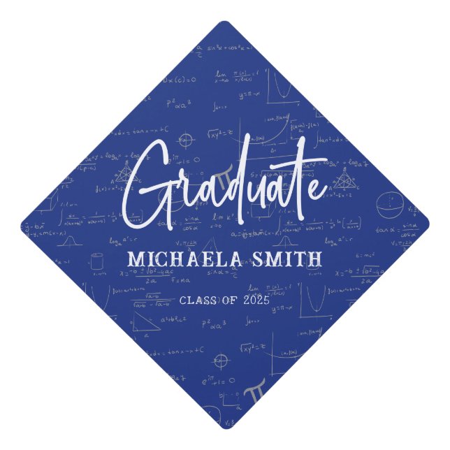 Blue Graduate Script Math Graduation Cap Topper (Front)