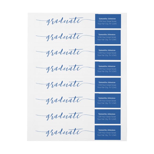 Blue Graduate Script Modern Wrap Around Label (Sheet)