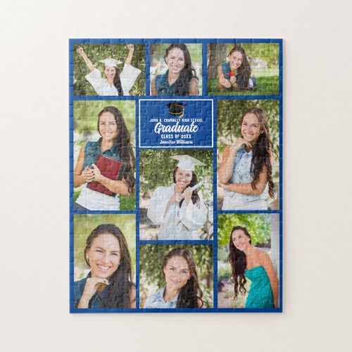Blue Graduate Senior Photo Collage 2024 Graduation Jigsaw Puzzle