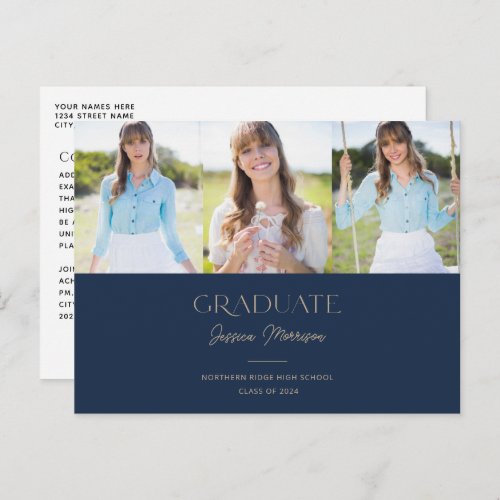 Blue Graduate Statement Name 3_Photo Graduation Postcard