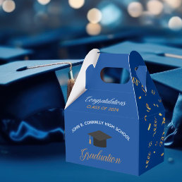 Blue Graduation 2024 Gold Streamers Custom Party Favor Boxes