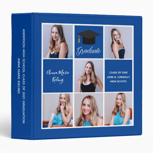 Blue Graduation 2024 Graduate Collage Photo Album 3 Ring Binder