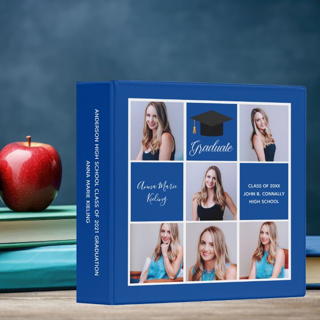Blue Graduation 2025 Graduate Collage Photo Album 3 Ring Binder (Creator Uploaded)