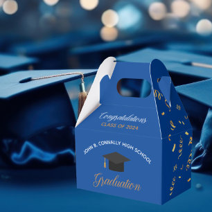 Blue Graduation 2026 Gold Streamers Custom Party Favor Boxes
