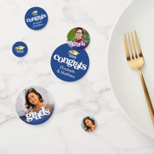 Blue Graduation 3 Photo Bold Typography 2 Names Confetti