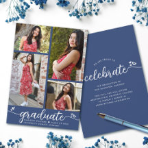 Blue Graduation 4 Photo Modern Calligraphy Hearts