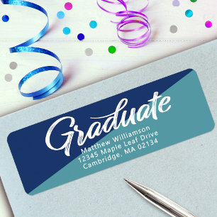 Blue Graduation Bold Script Simple Modern Address Label