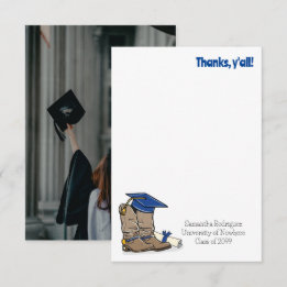 Blue Graduation Cap and Cowboy Boot Thank You Card