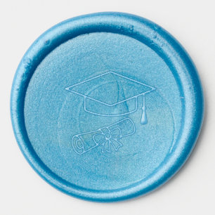 Blue Graduation Cap and Diploma Wax Seal Sticker