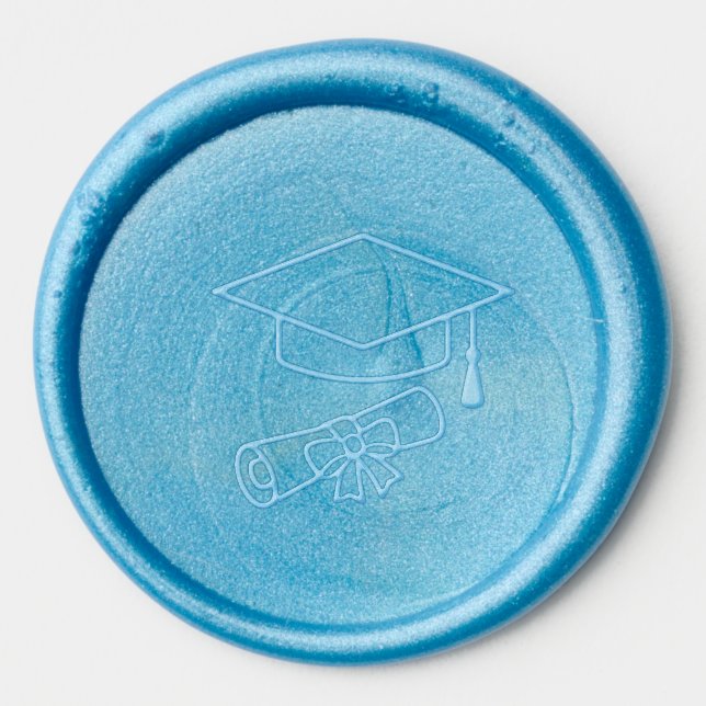 Blue Graduation Cap and Diploma Wax Seal Sticker (Front)