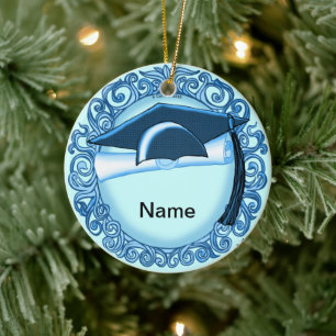 Blue Graduation Cap Ceramic Ornament