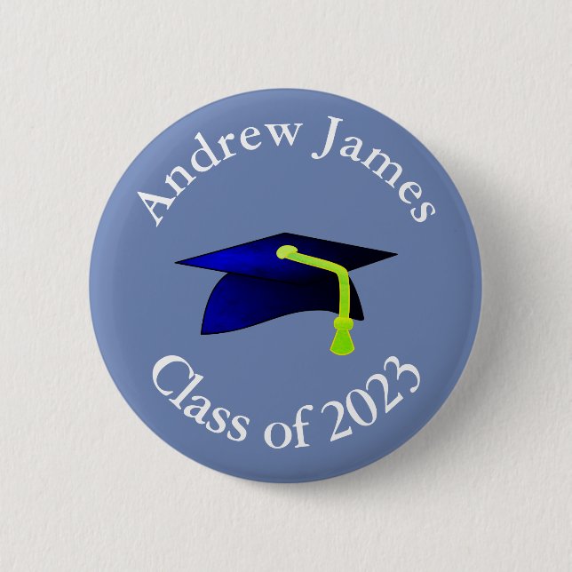 blue graduation cap - class of 2023 -your name button (Front)