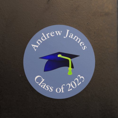 blue graduation cap _ class of 2024  _your name  classic round sticker