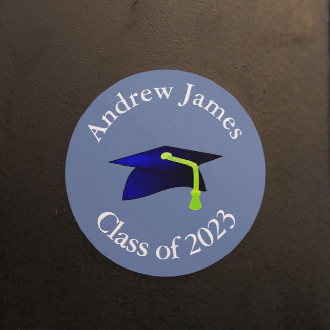 blue graduation cap - class of 2024  -your name  classic round sticker (Creator Uploaded)