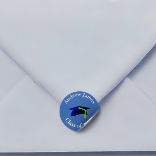 blue graduation cap - class of 2024 -your name classic round sticker