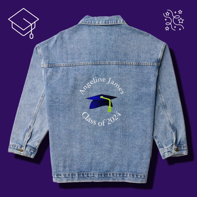 blue graduation cap - class of 2024-your name denim jacket (Creator Uploaded)