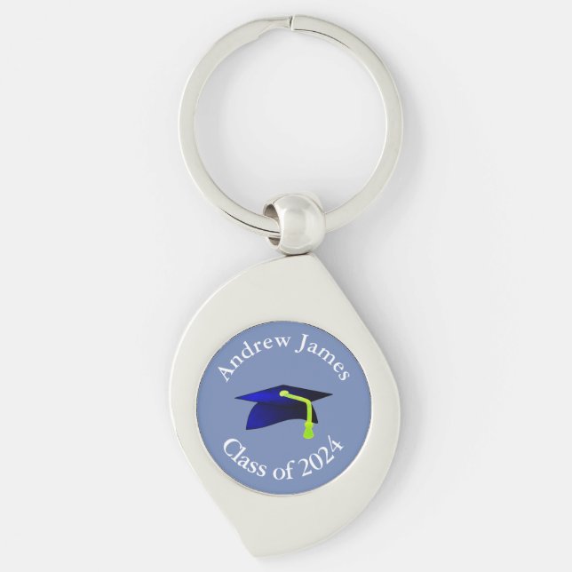 blue graduation cap - class of 2024  -your name keychain (Front)