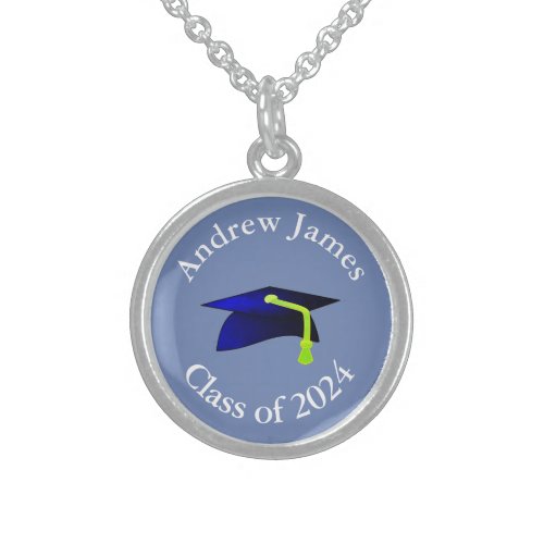 blue graduation cap _ class of 2024  _your name sterling silver necklace