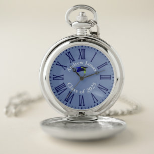 blue graduation cap - class of 2025  -your name pocket watch