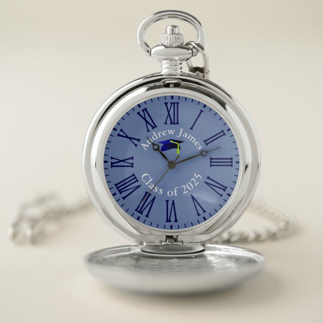 blue graduation cap - class of 2025  -your name pocket watch (Inside)