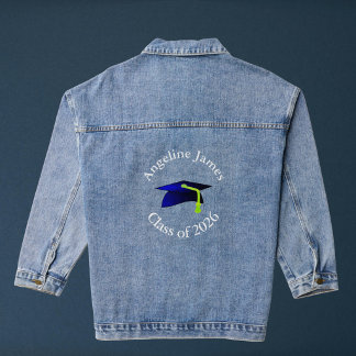 blue graduation cap - class of 2026-your name denim jacket